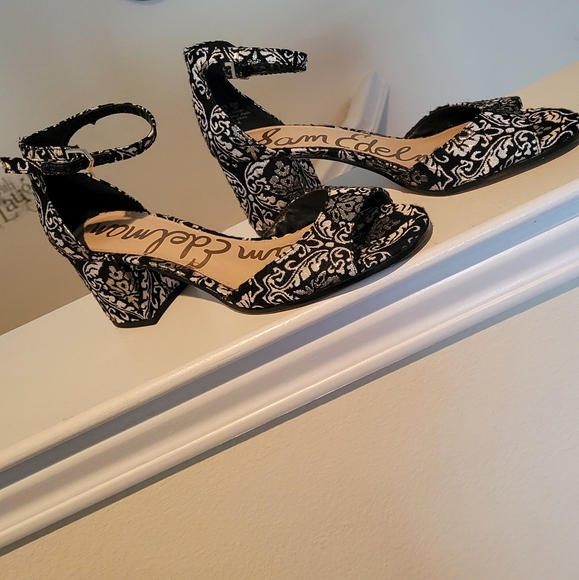 EUC! SAM EDELMAN TAPESTRY OPEN TOE HEEL ANKLE STRAP SANDAL - Picture 3 of 7
